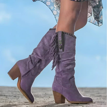 Bottines Femme Western à Franges et Talon Épais