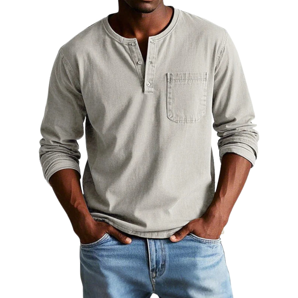 Chemise Classique en Coton Col Rond Manches Longues