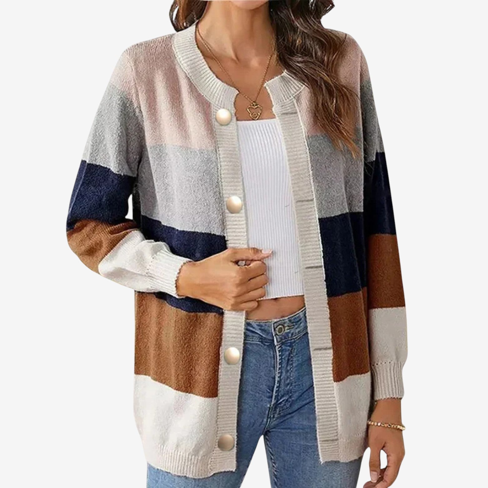 Cardigan Femme Col Rond Manches Longues Imprimé Floral - PanierRoyale