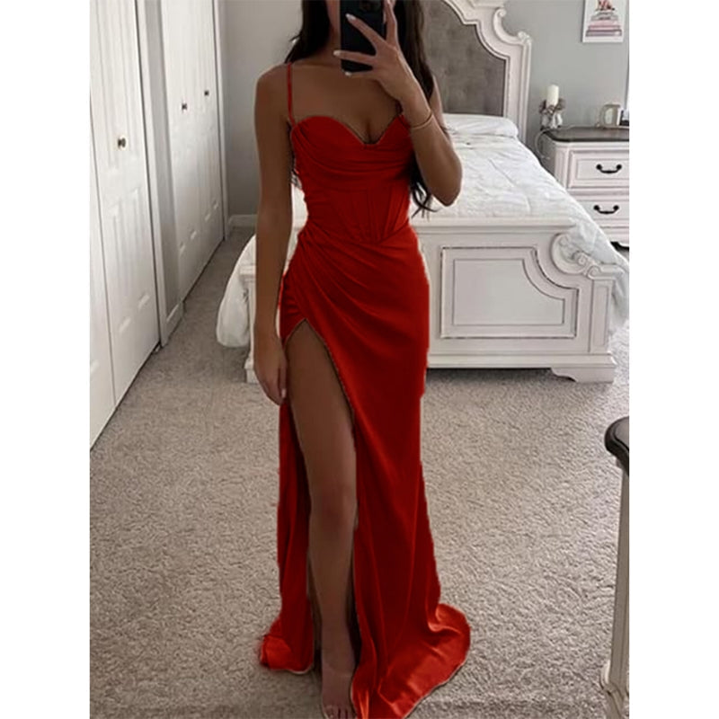 Robe de soirée chic dos nu avec bretelles fines