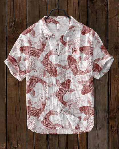 Chemise Homme Décontractée Manches Courtes Imprimé Poissons