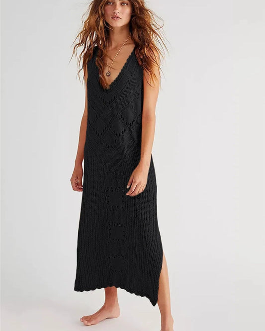 Robe Courte Élégante Col en V Sans Manches - PanierRoyale