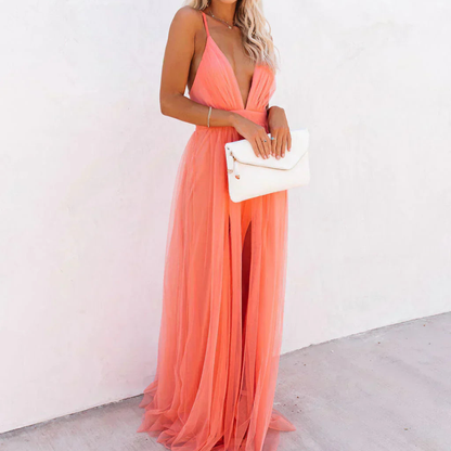 Robe Longue Femme Fluide Col V Dos Nu