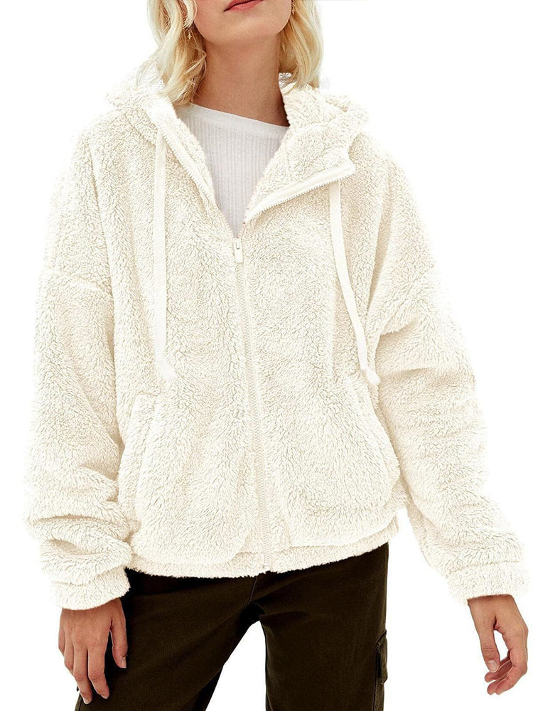 Blouson Féminin Capuche Polaire Brun Hiver