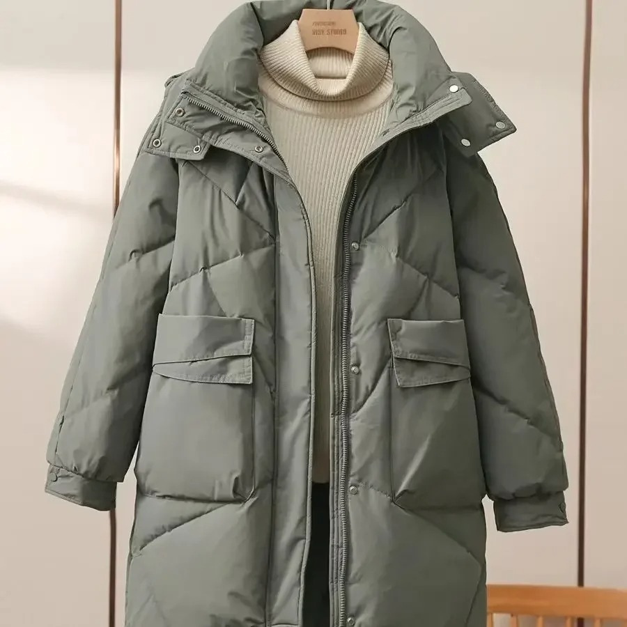 Veste Puffer Grise Légère pour Femme avec Col Reversible