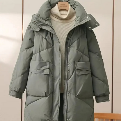 Veste Puffer Grise Légère pour Femme avec Col Reversible