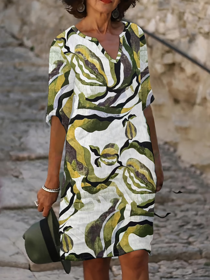 Robe dété Femme Imprimé Abstrait Col V Décontracté