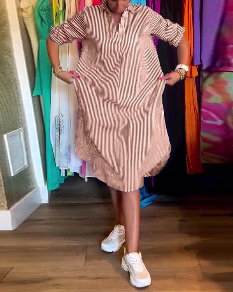 Robe Chemise Femme Fluide Col Revers Manches Longues