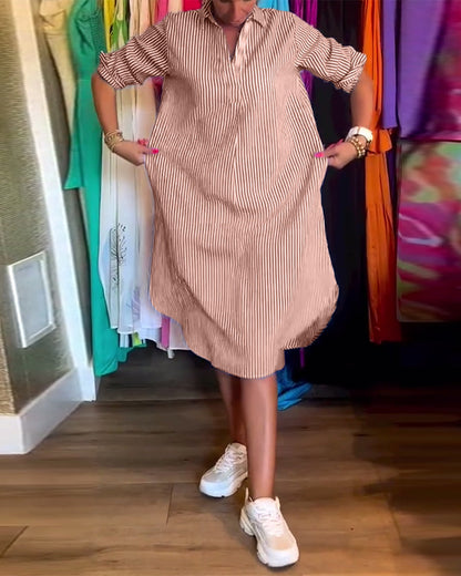 Robe Chemise Femme Fluide Col Revers Manches Longues