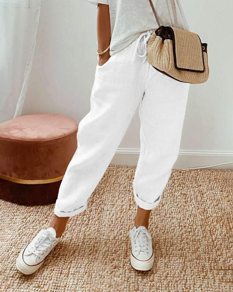 Pantalon Lin Coton Décontracté pour Femme