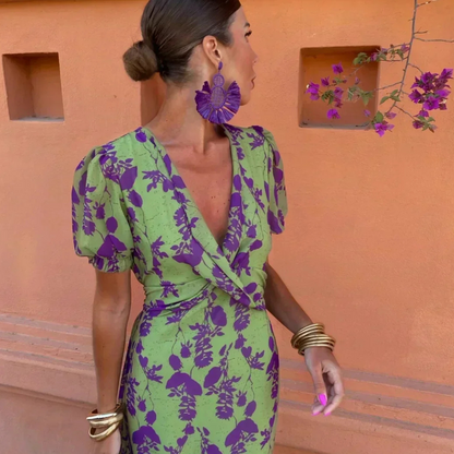 Robe longue Femme Fluide Col en V Croisé Manches Courtes