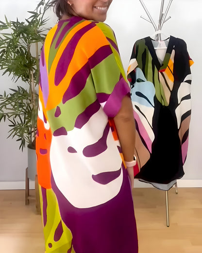 Robe Femme Imprimé Feuillage Coupe Ample Col V