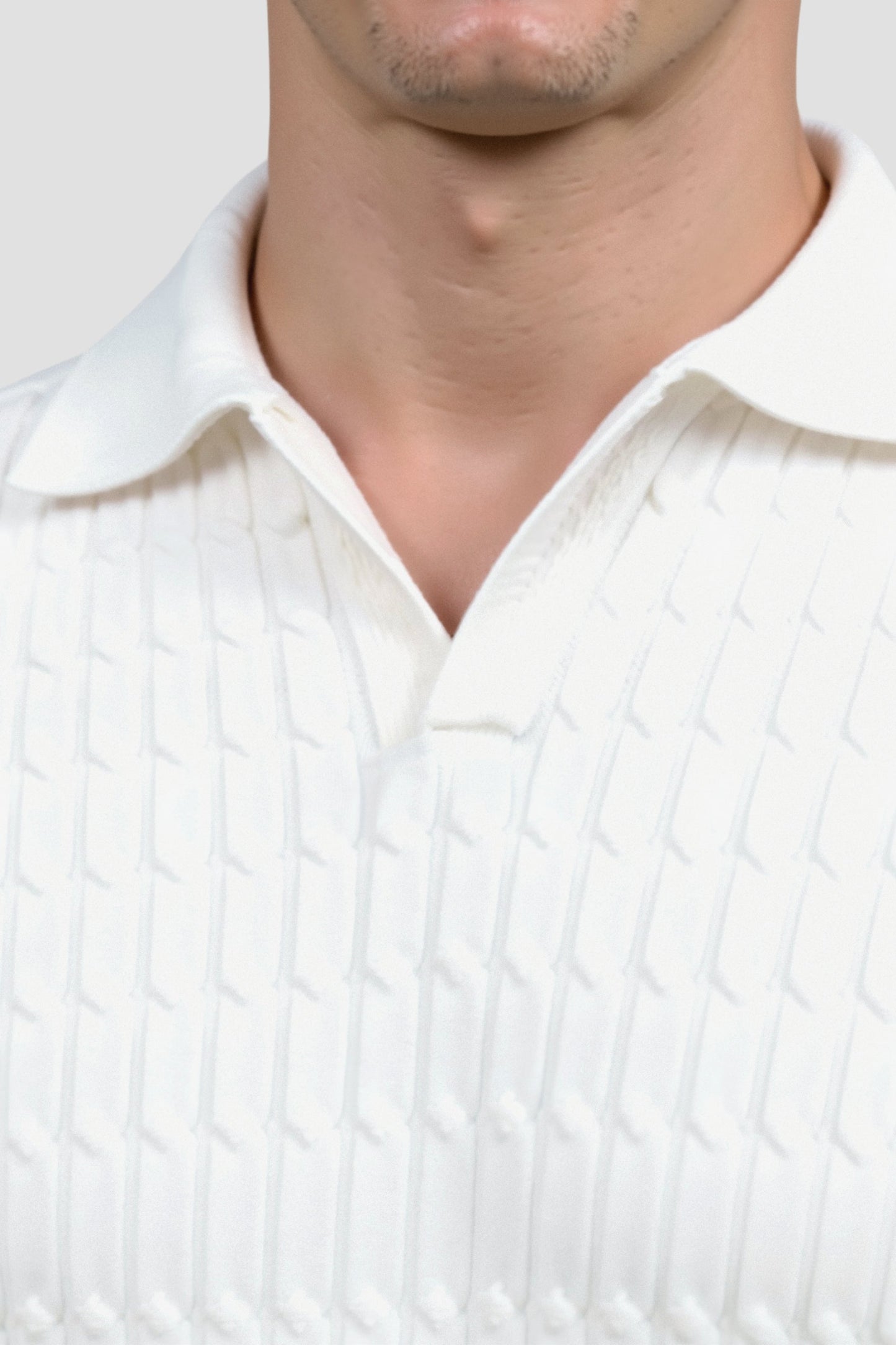 Chemise Poloshirt Blanc à Motif Texture