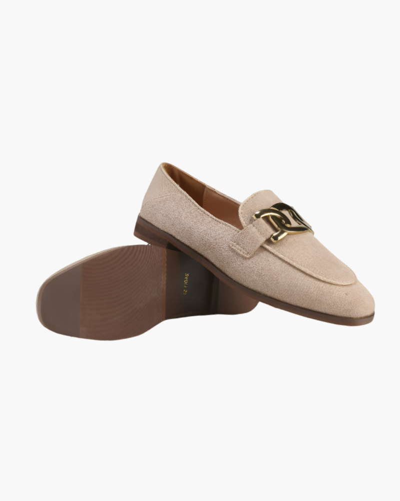 Mocassin Femme Cuir Velours à Boucle Or