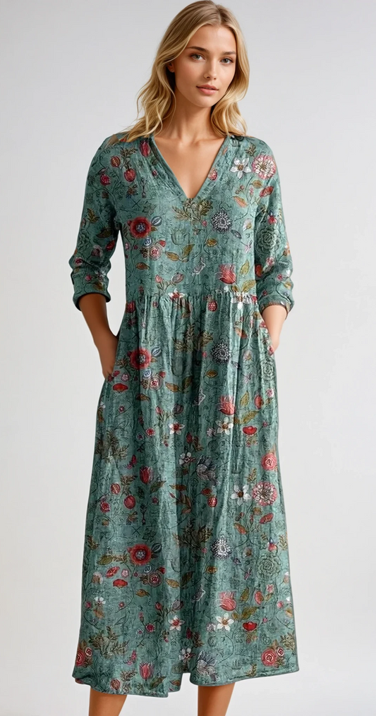 Robe femme élégante fleuri manches longues - PanierRoyale