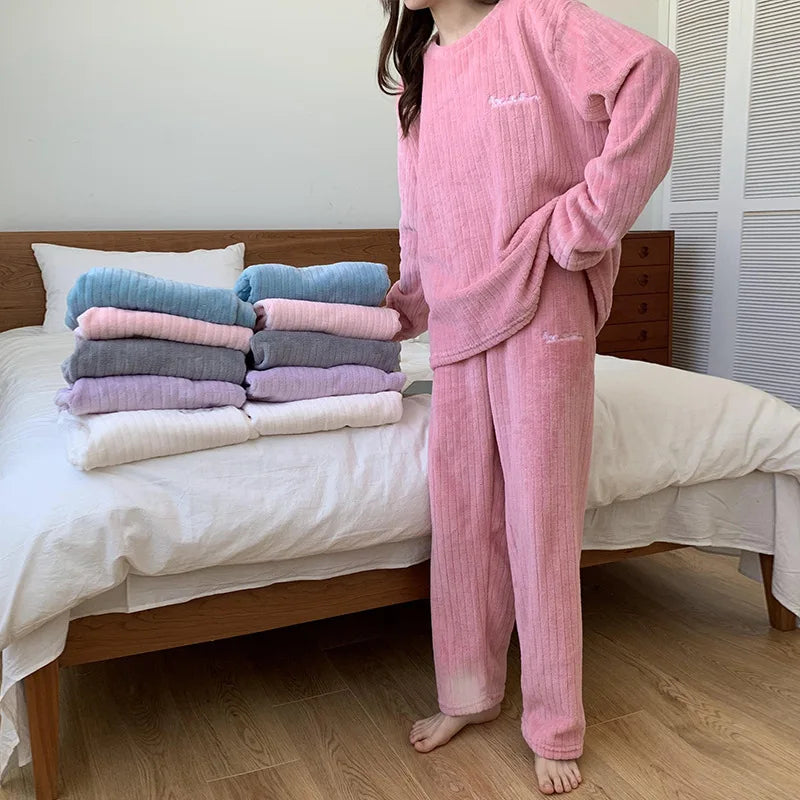 Pyjama Femme Hiver Doux et Confortable avec Manches Longues