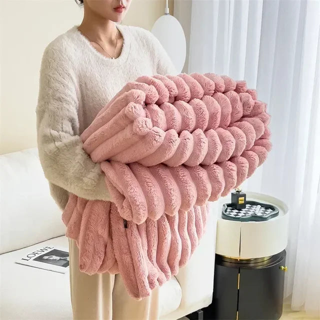 Plaid Doux et Confortable en Peluche Beige pour Maison