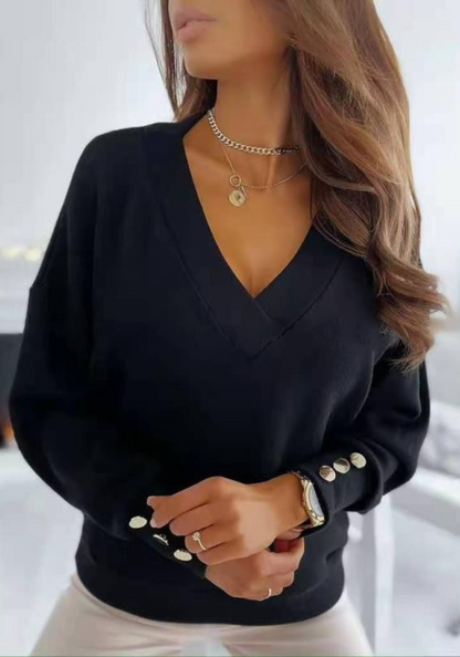 Pull Femme Col V Marine Chic et Élégant