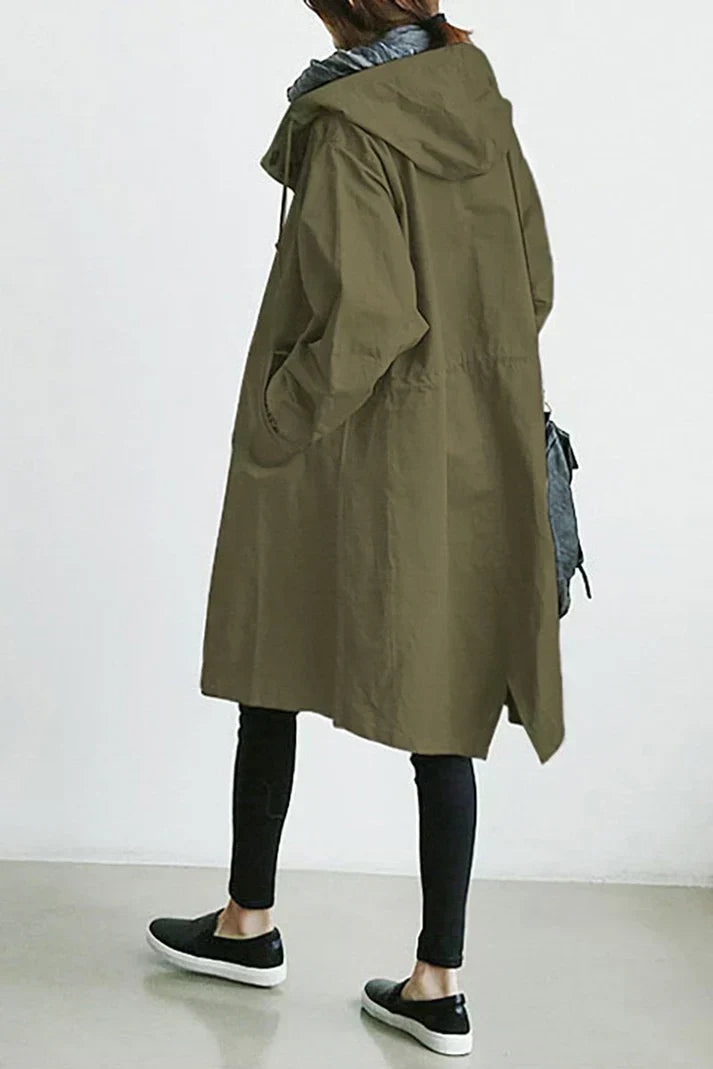 Manteau femme imperméable beige clair à capuche