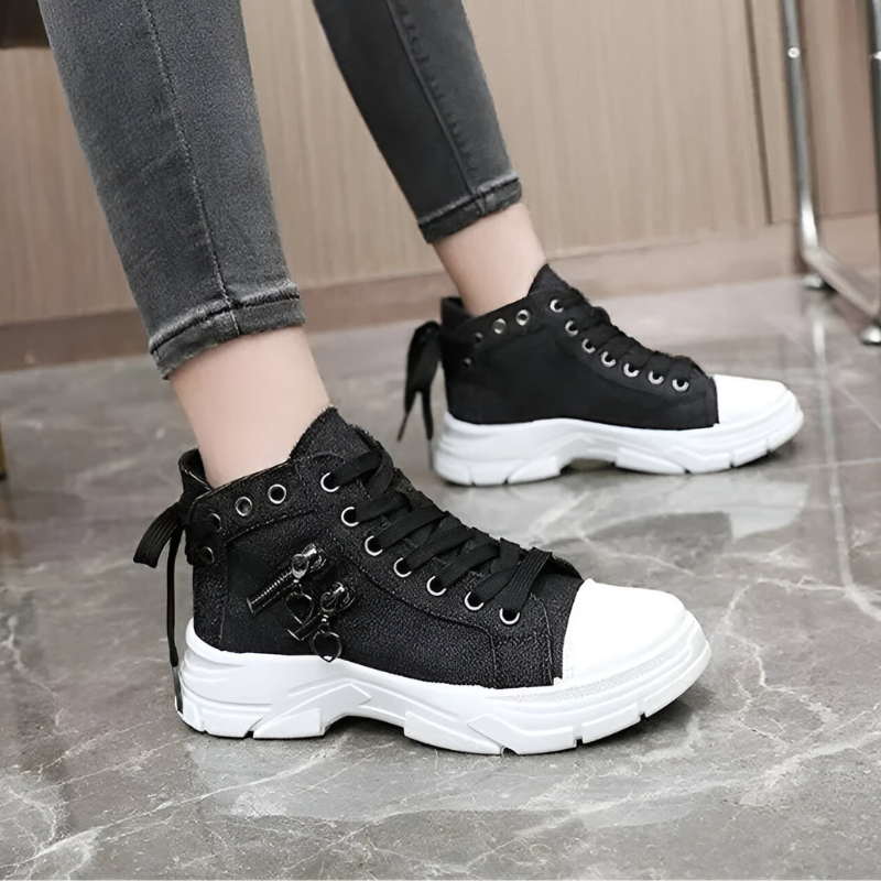 Baskets Hautes Femme Bleu Jeans à Fermeture Éclair