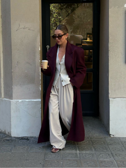 Manteau Femme Laine Rouge Bourgogne Élégant