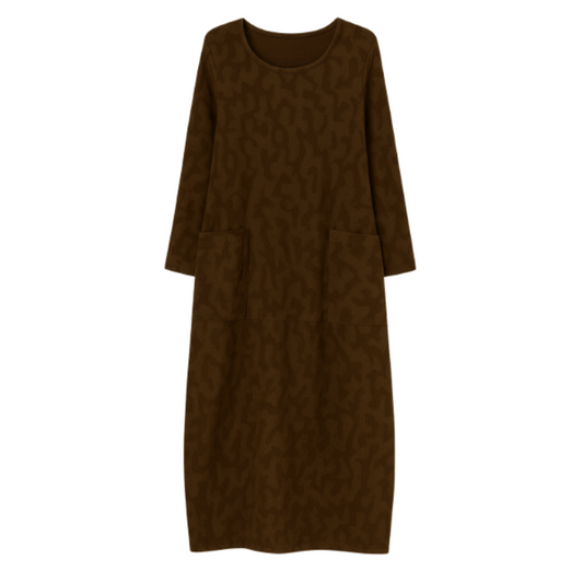 Robe Féminine Longue Manches avec Poches et Ceinture - PanierRoyale
