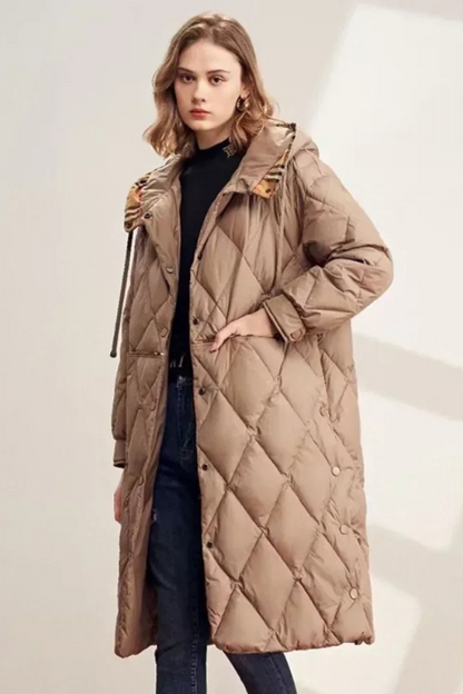 Manteau femme long à capuche avec doublure chauffante
