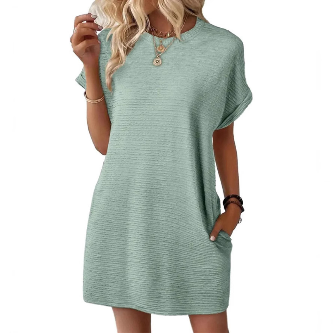 Robe Femme Décontractée Col Rond Poches Pratiques