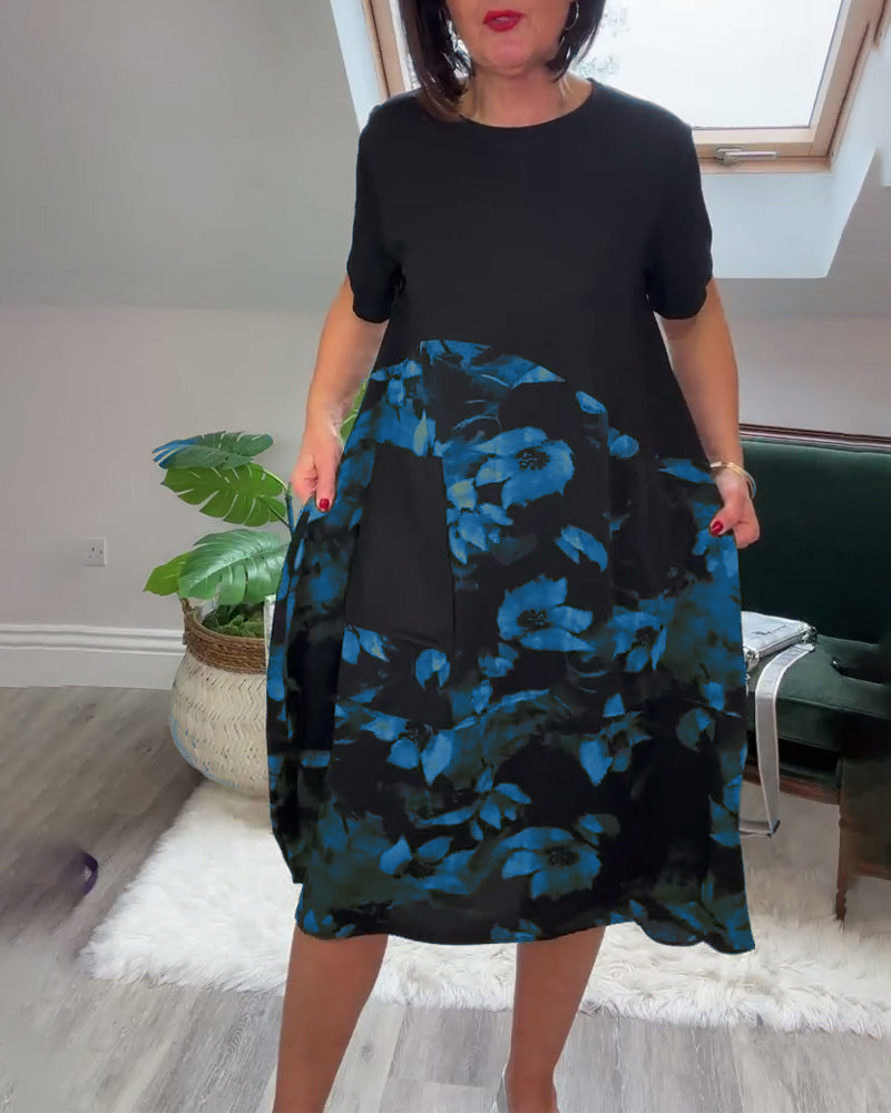 Robe Femme Patchwork Floral Coupe Droite Décontractée
