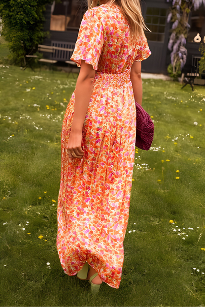 Robe Femme Florale Manches Courtes Longue