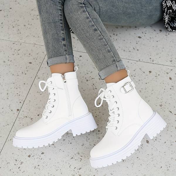 Bottes Femme Cuir Blanc Zippées Style Chic - PanierRoyale