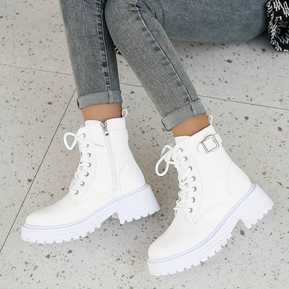 Bottes Femme Cuir Blanc Zippées Style Chic - PanierRoyale