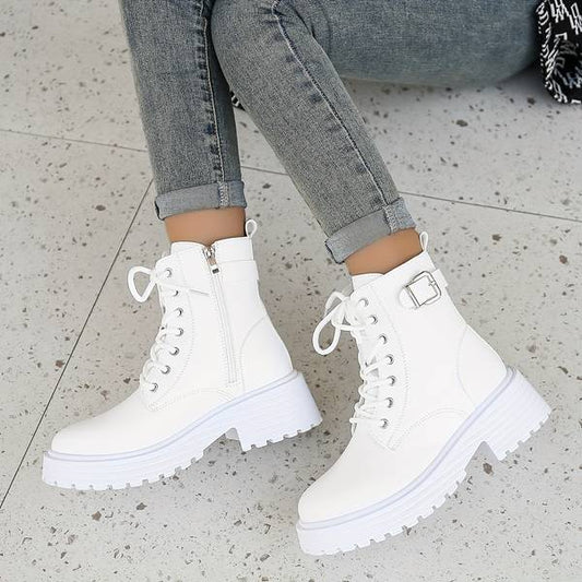 Bottes Femme Cuir Blanc Zippées Style Chic - PanierRoyale