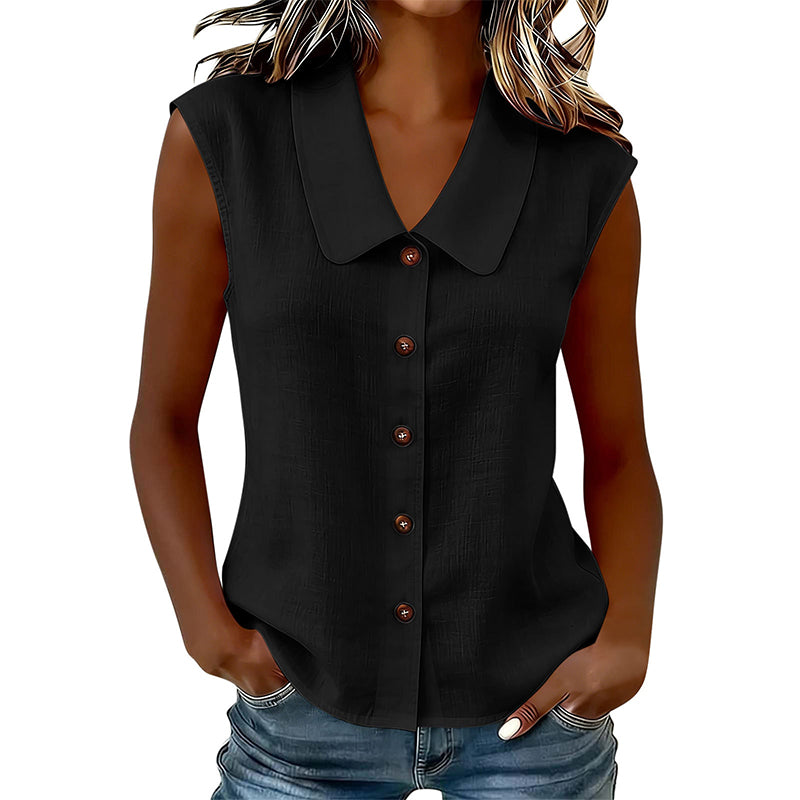 Chemisier Femme Sans Manches Col en V Boutons Manches Courtes - PanierRoyale