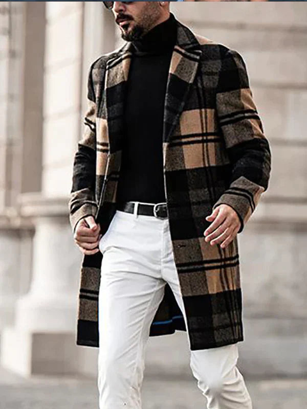 Manteau Homme Mi-Long en Laine aux Carreaux Écossais - PanierRoyale