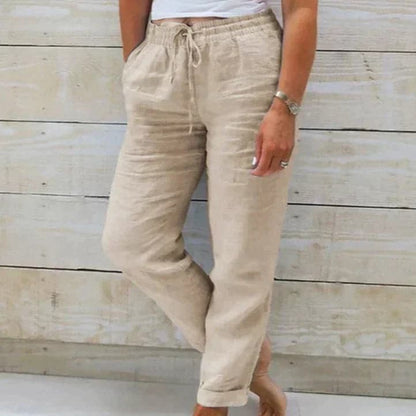 Pantalon Femme Taille Haute Élégant en Lin