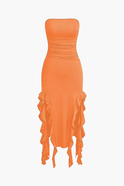 Robe Maxi Élégante avec Volants Féminins