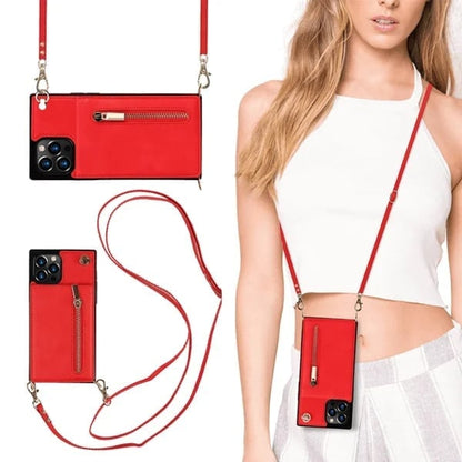 Housse pour iPhone Femme en Cuir avec Porte-cartes Zippé