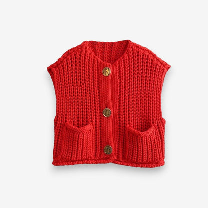 Gilet Femme Élégant Col V Boutons Dorés