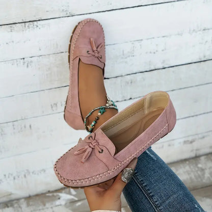 Mocassins Femme Cuir Souple Noeud Décoratif Semelle Flexible