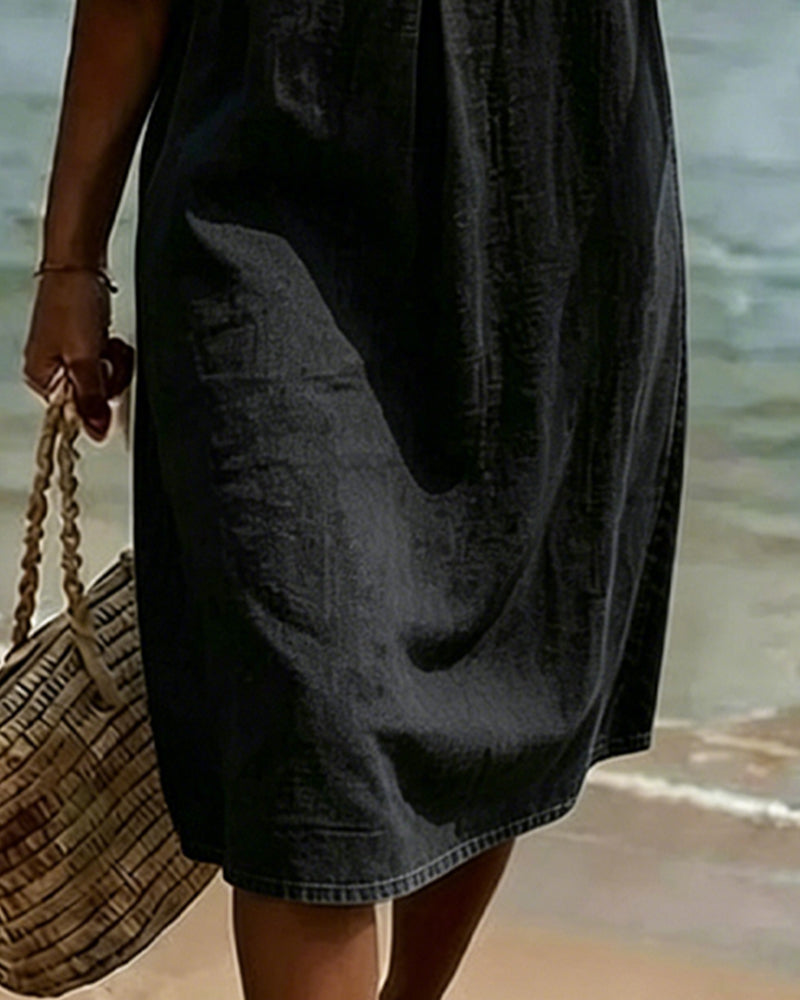 Robe Femme Denim Fluide Manches Volantées Coupe Ample