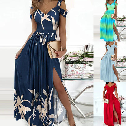 Robe Soirée Femme Longue à Fleurs Décolleté Profond - PanierRoyale