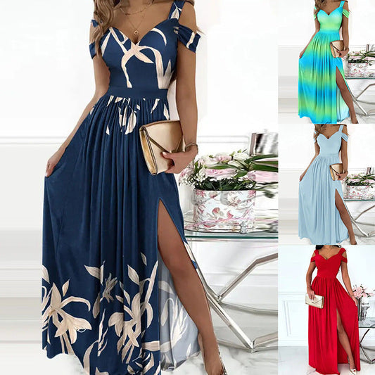 Robe Soirée Femme Longue à Fleurs Décolleté Profond - PanierRoyale