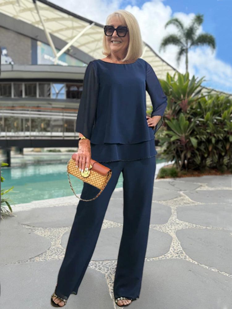 Pantalon Femme Élégant 2 Pièces Taille Slim
