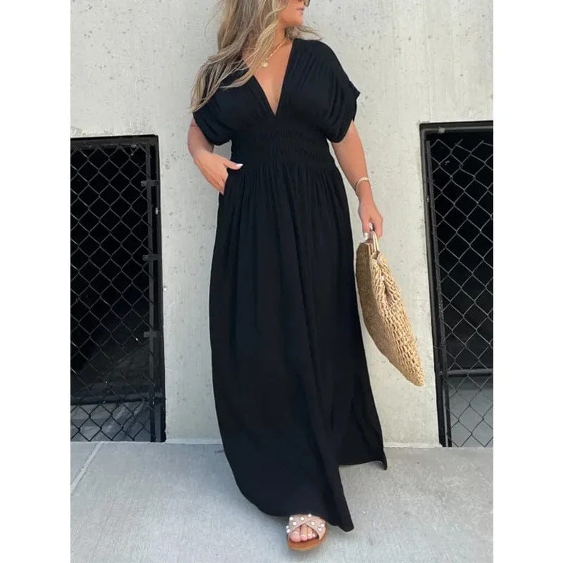 Robe Été Femme Longue Bohème avec Fente et Décolleté en V