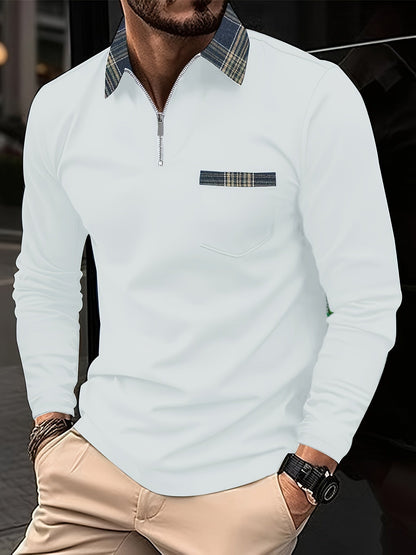Polo Homme Manches Longues Motif Écossais Classique