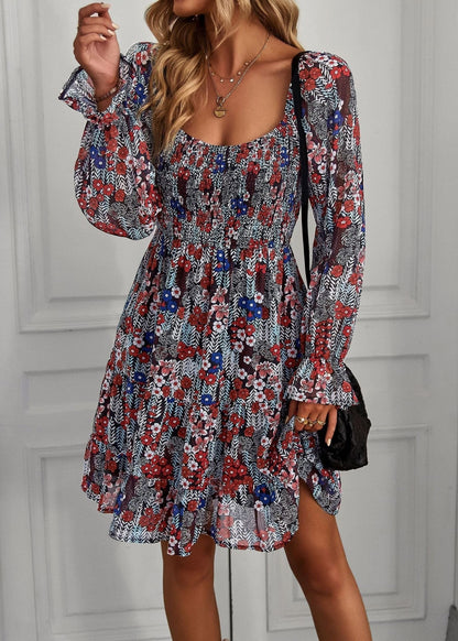 Robe Été Florale Femelle - Robe Midi Décontractée pour Femme avec Volants