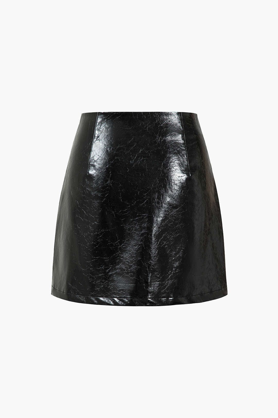 Robe Mini en Cuir Noir Élégante avec Boutons Dorés
