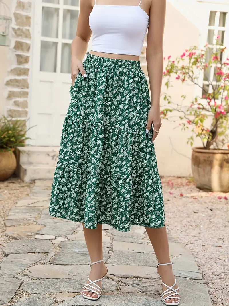 Jupe Été Florale pour Femme - Confortable avec Poches et Coupe Droite