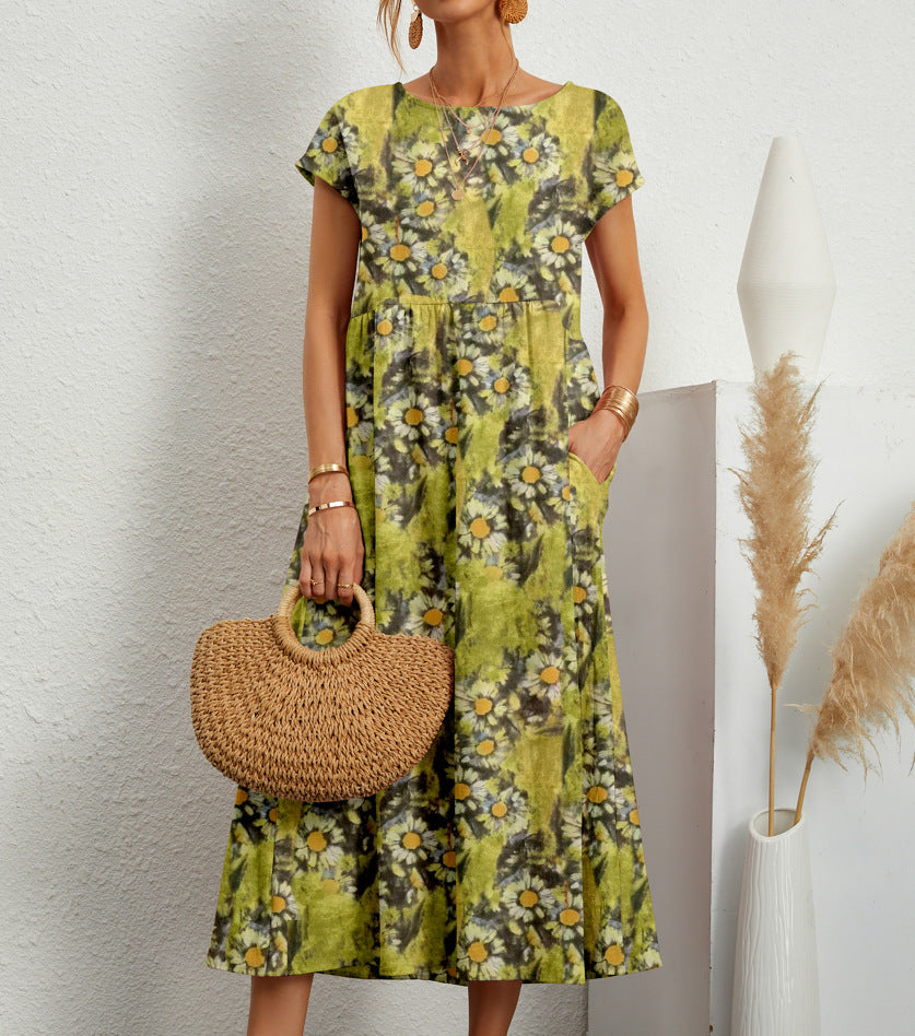 Robe Été Midi en Coton Léger Florale Féminine